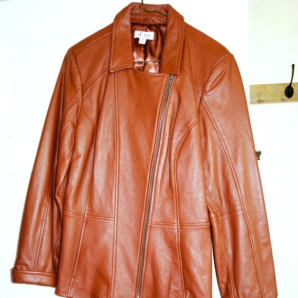 Denim & Co Nutmeg Brown Color Lamb Leather Motercycle Jacket with Pockets Size M - Picture 1 of 4